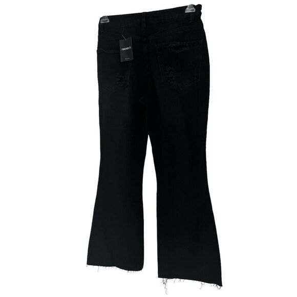 High Rise Distressed Flare Crop Jeans Black Denim Womens Size 30 Forever 21 NEW - Picture 2 of 7